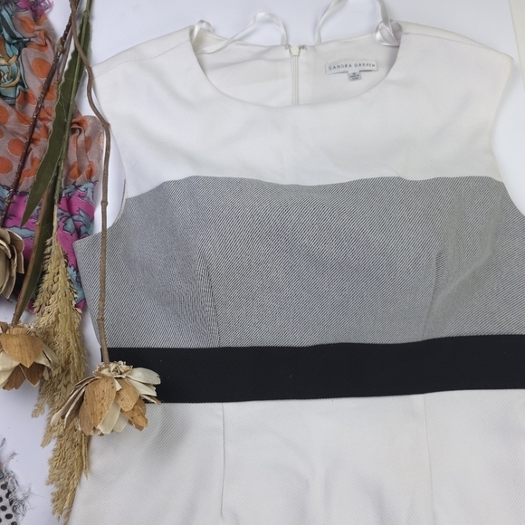 Sandra Darren Elegant Off White and Gray Striped Dress Sz 10 - Picture 2 of 12